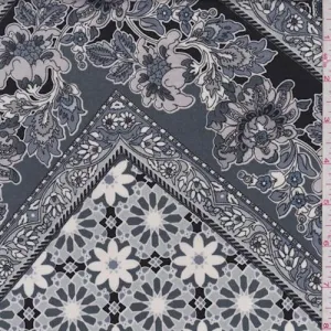 3 YD PC-Graphite Grey Lattice Floral Brushed Jersey Knit Fabric