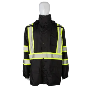 BKPJLW-LG Black with Lime Contrast Binding Waterproof Light Weight Rain Parka Jacket