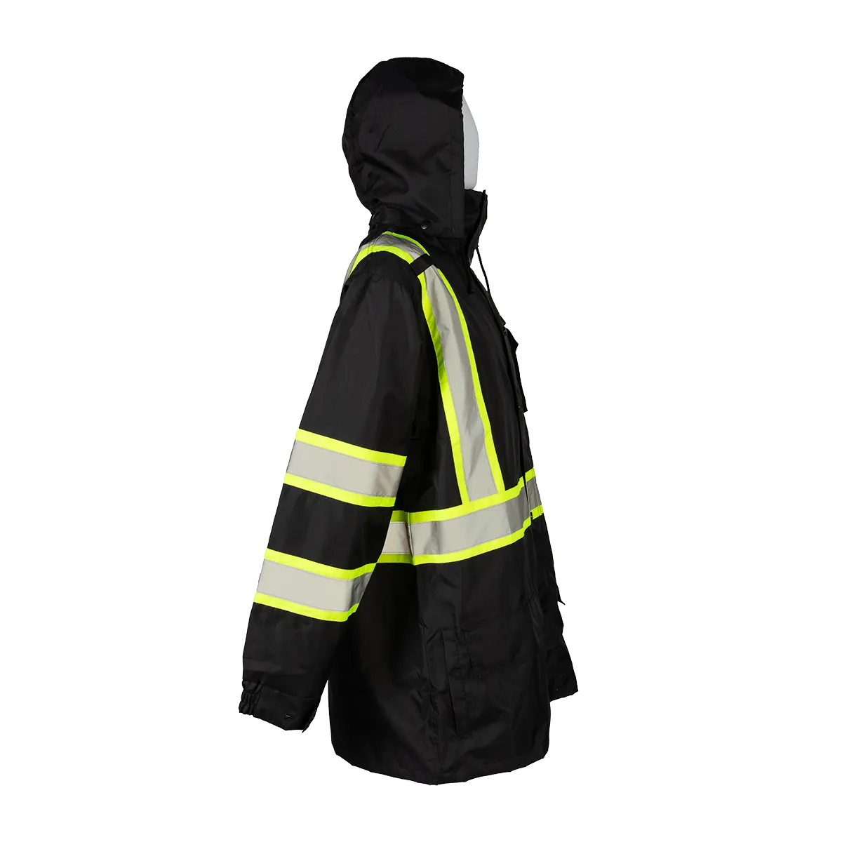 BKPJLW-LG Black with Lime Contrast Binding Waterproof Light Weight Rain Parka Jacket