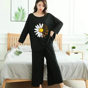 Black Daisy Loose Style Loungewear