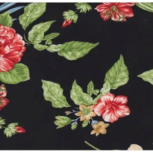 Black/Orange Floral Sprig Double Brushed Jersey Knit Fabric