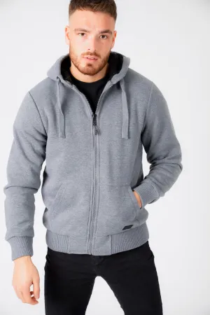 Bolo 2 Zip Through Chunky Hoodie With Borg Lining In Mid Grey Marl - Dissident