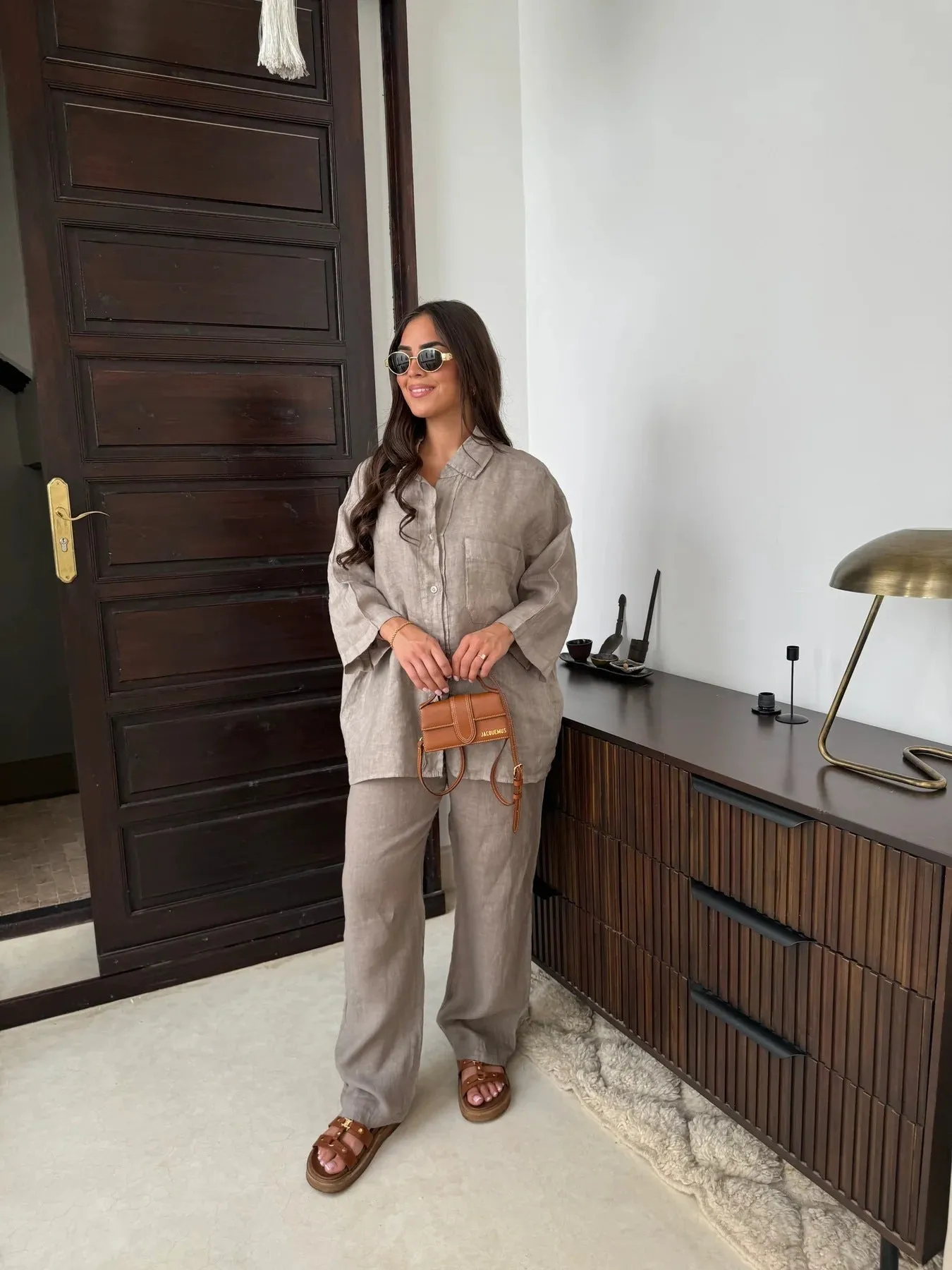 Casual Linen With Pocket Shirt Pants Suits