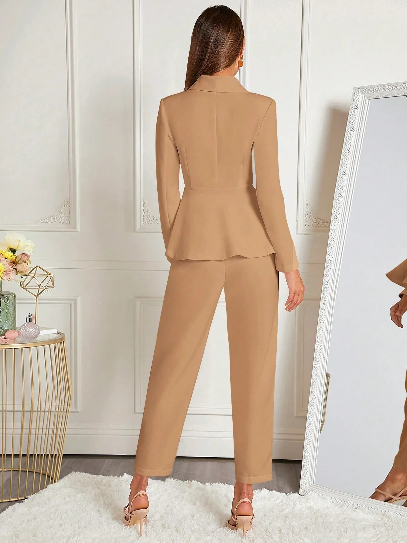 Clasi Shawl Collar Single Button Peplum Blazer & Pants