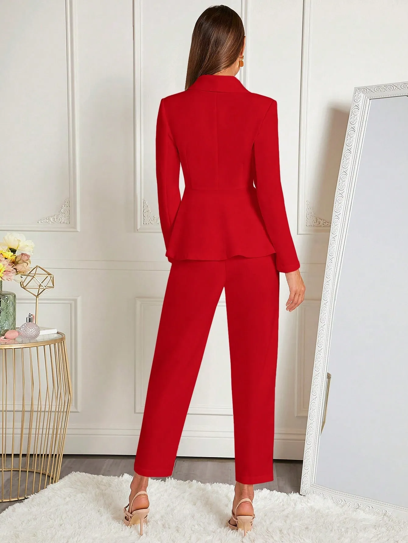 Clasi Shawl Collar Single Button Peplum Blazer & Pants