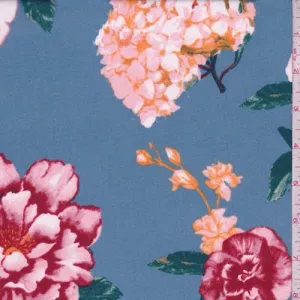 Dusty Blue Hydrangea/Floral Double Brushed Jersey Knit Fabric