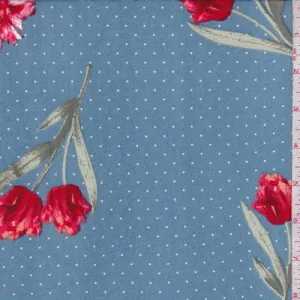 Dusty Blue Tulip Pin Dot Double Brushed Jersey Knit Fabric