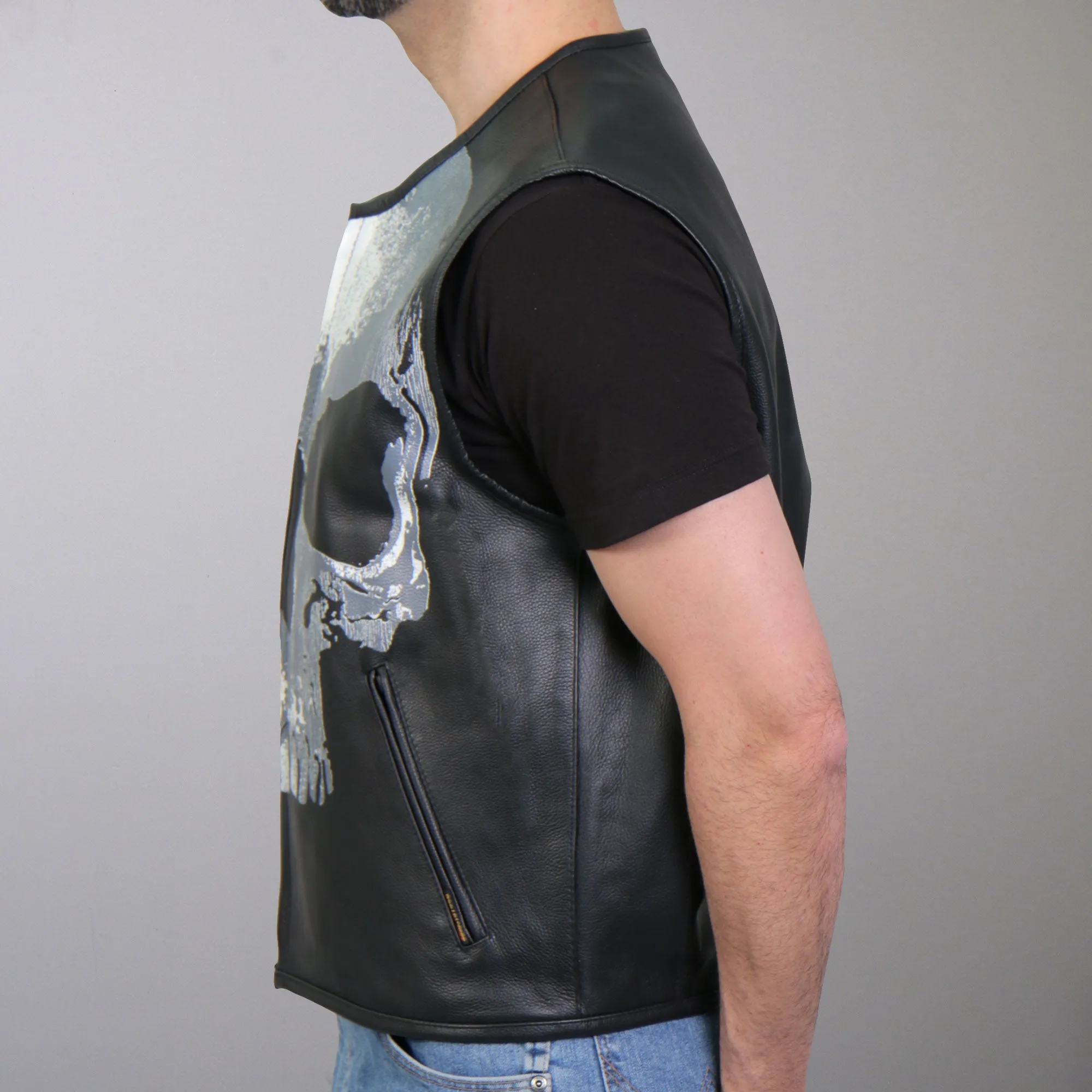 Hot Leathers VSM2001 Men's Black Motorcycle Club style ‘Jumbo Skull’ Conceal and Carry Leather Biker Vest