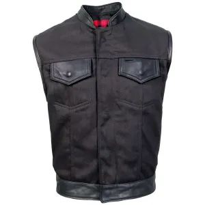 Hot Leathers VSM5101 Men's USA Made Denim and Leather Biker Rider Vest with Red Lining