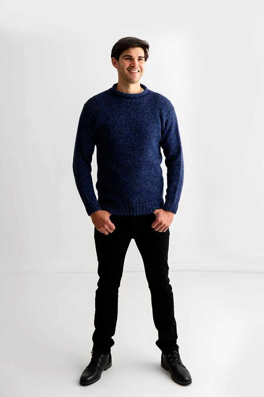 Mens Chunky Roll Neck Jumper - Blue Marl