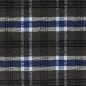 Mid Gray-Blue-Multi Plaid Wool-Rayon Brushed Twill Woven Jacketing Fabric