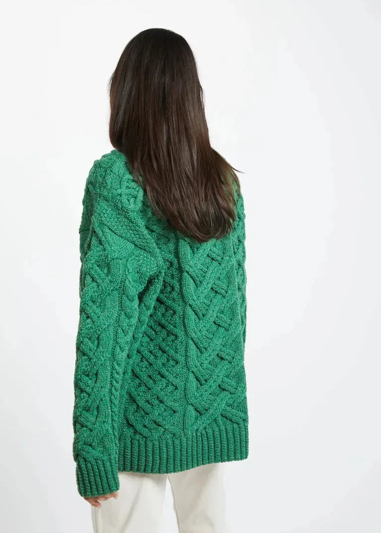 Oversized Aran Trellis Sweater | Green - Clearance