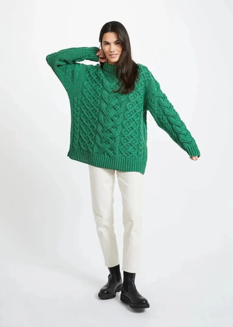 Oversized Aran Trellis Sweater | Green - Clearance