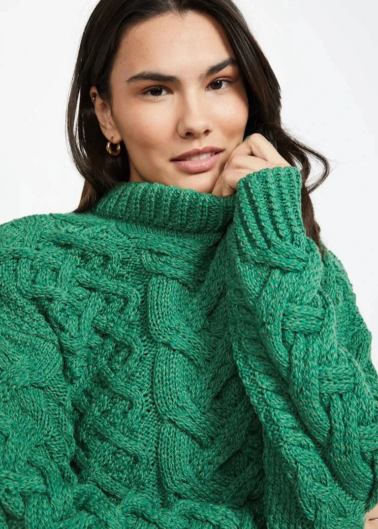 Oversized Aran Trellis Sweater | Green - Clearance