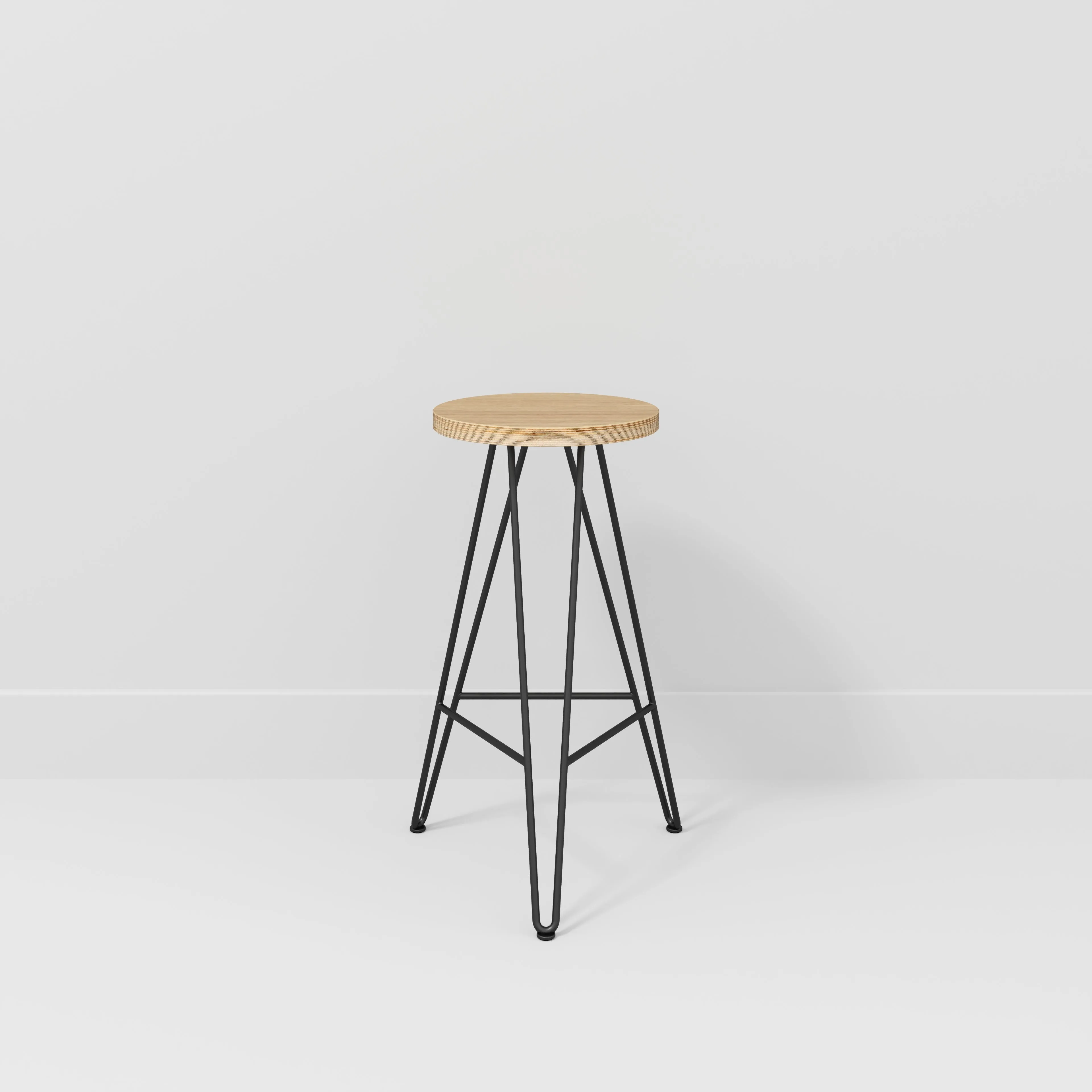 Plywood Bar Stool with Black Hairpin Base - Plywood Oak