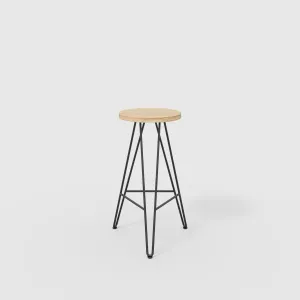 Plywood Bar Stool with Black Hairpin Base - Plywood Oak