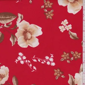 Red/Beige Dogwood Floral Double Brushed Jersey Knit Fabric