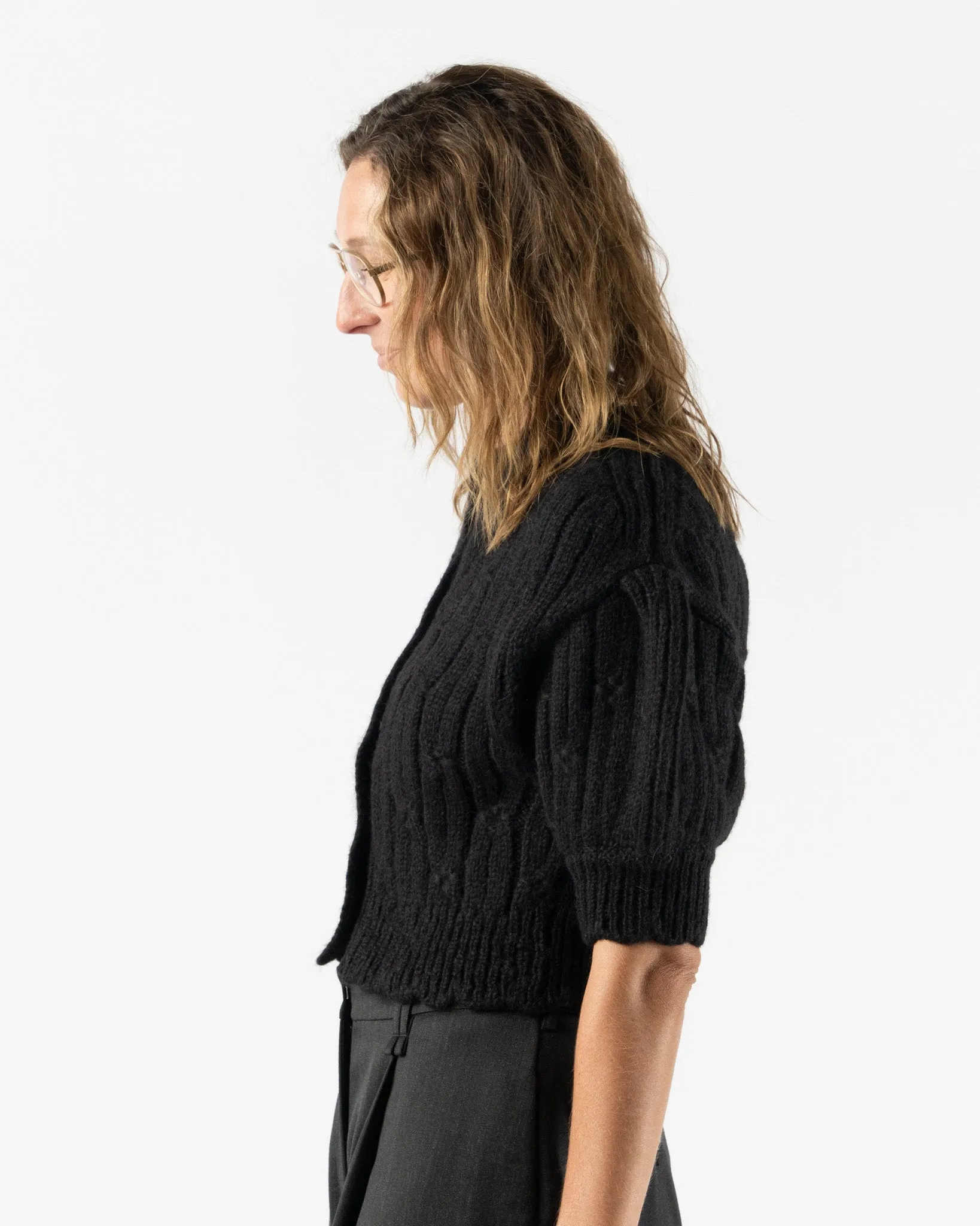 Simone Rocha Cropped Chunky Knit Cardigan in Black