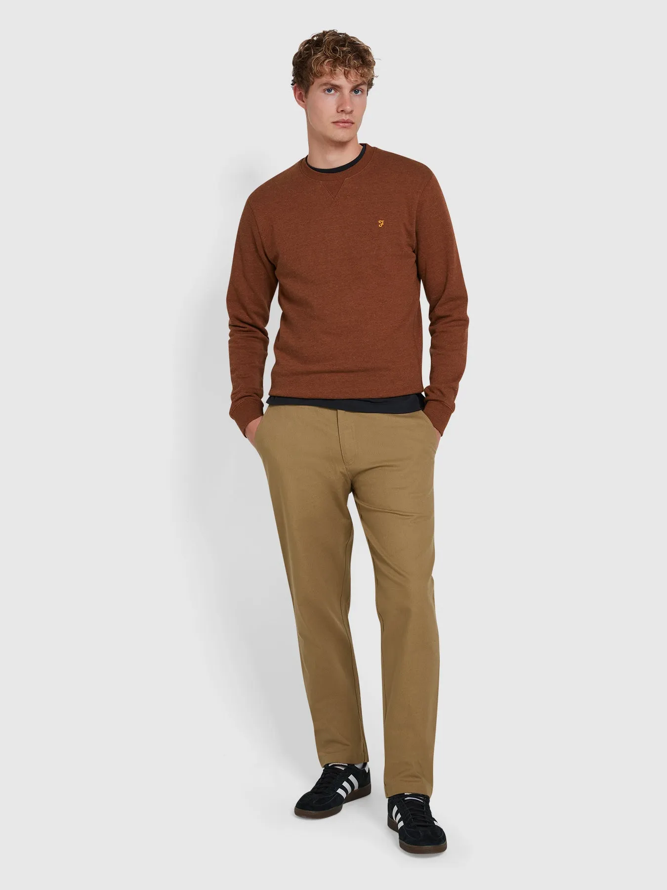 Tim Organic Cotton Crew Neck Sweatshirt In Dark Teak Marl