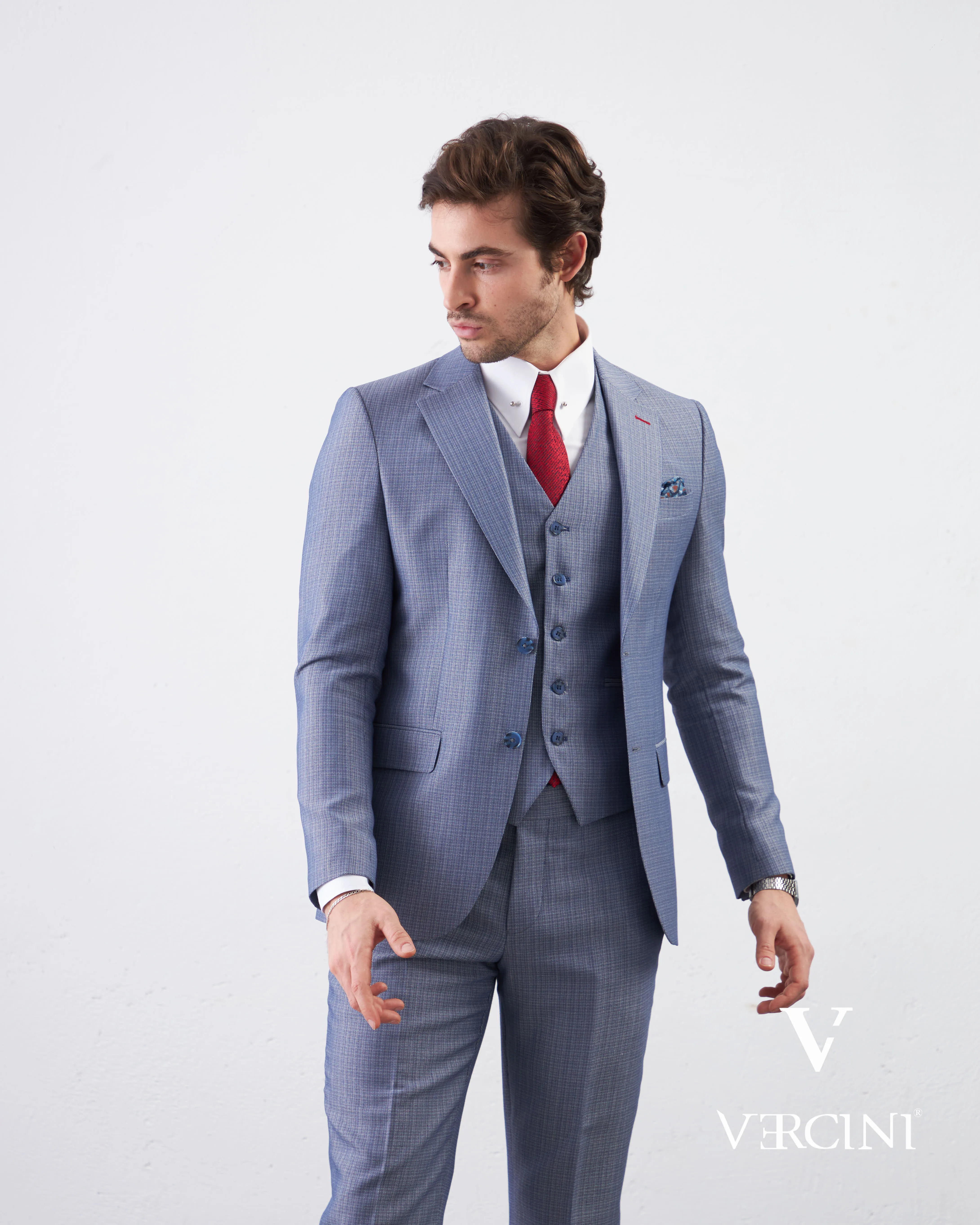 Vercini Azure Elegance Three-Piece Men's Suit