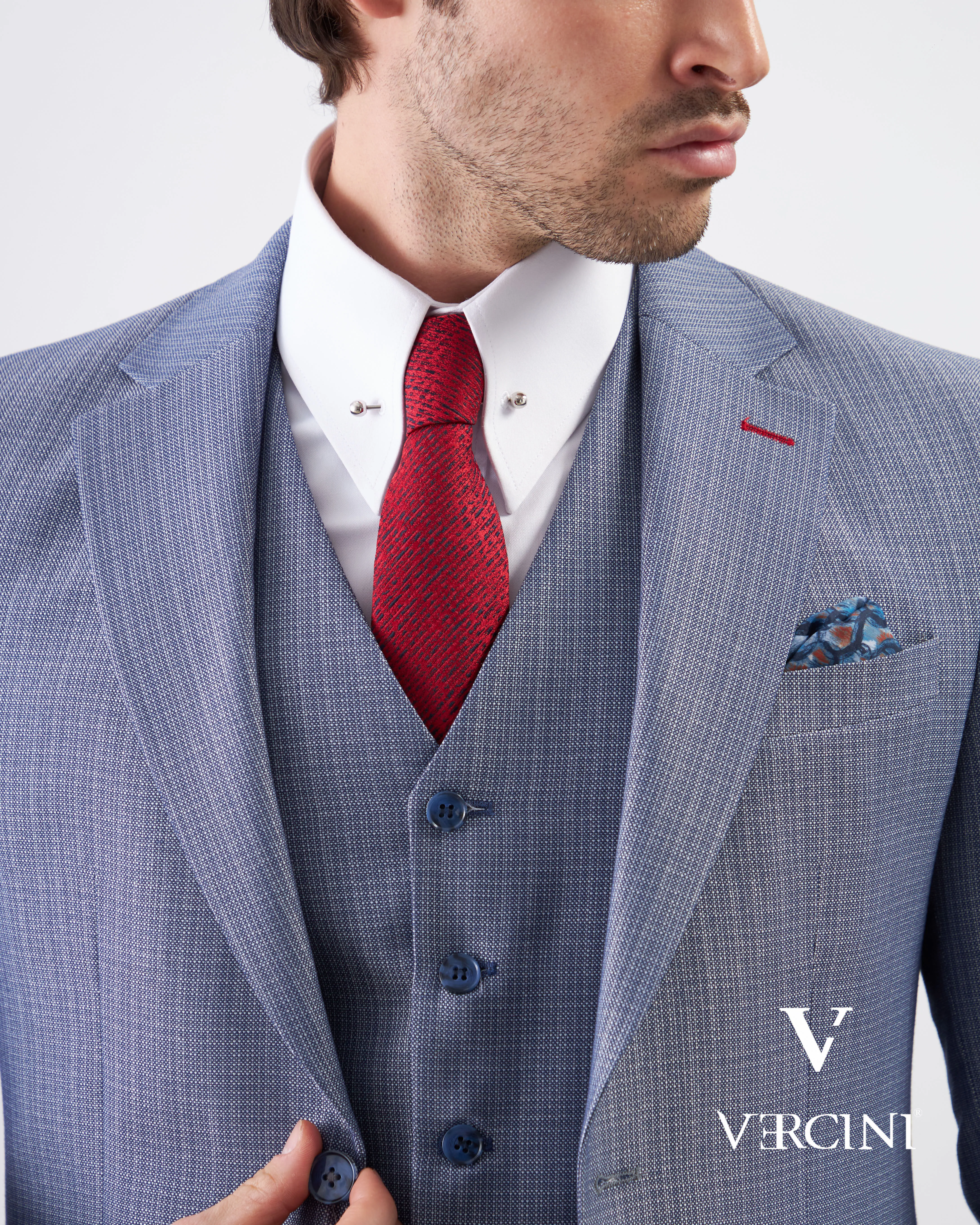 Vercini Azure Elegance Three-Piece Men's Suit