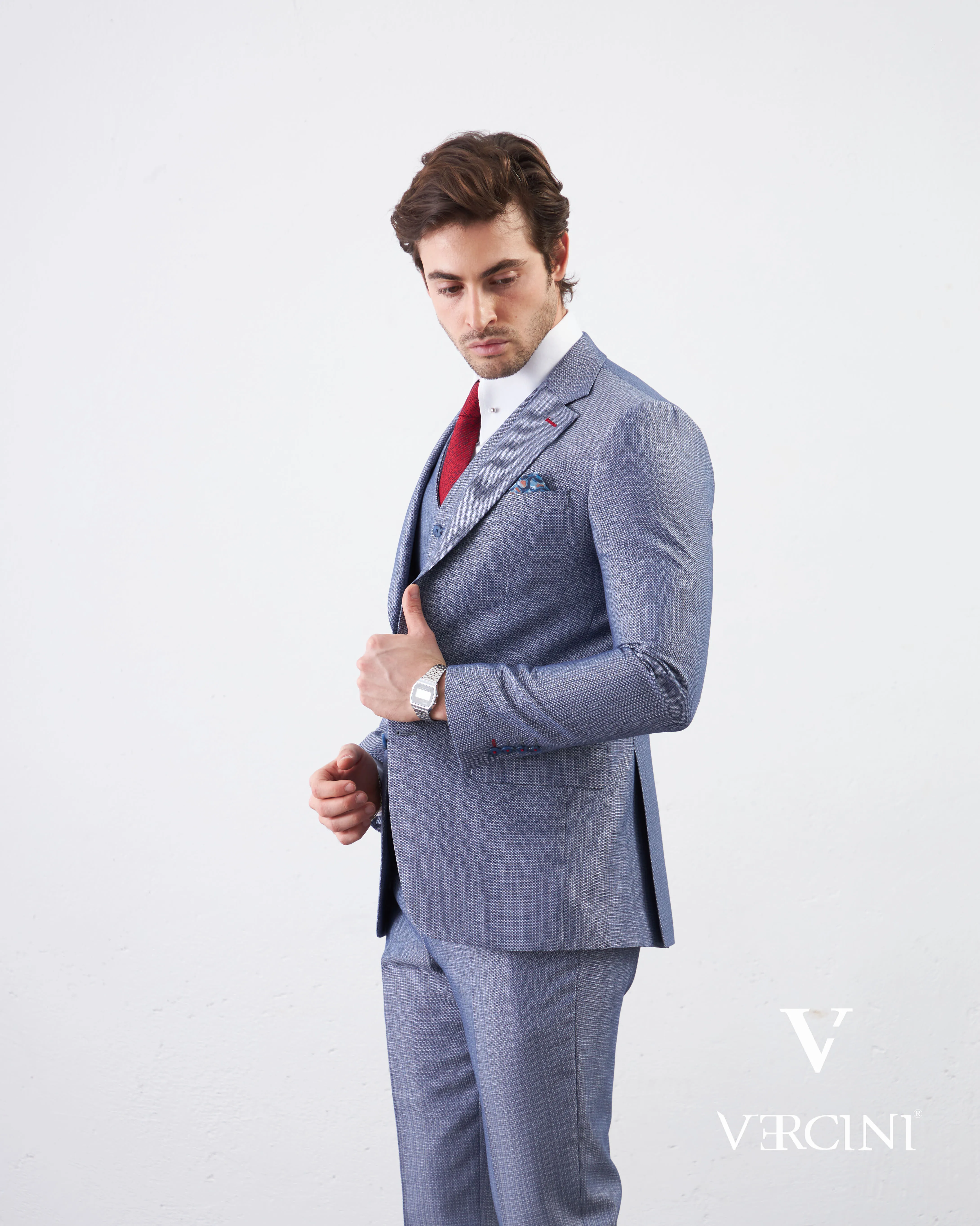 Vercini Azure Elegance Three-Piece Men's Suit