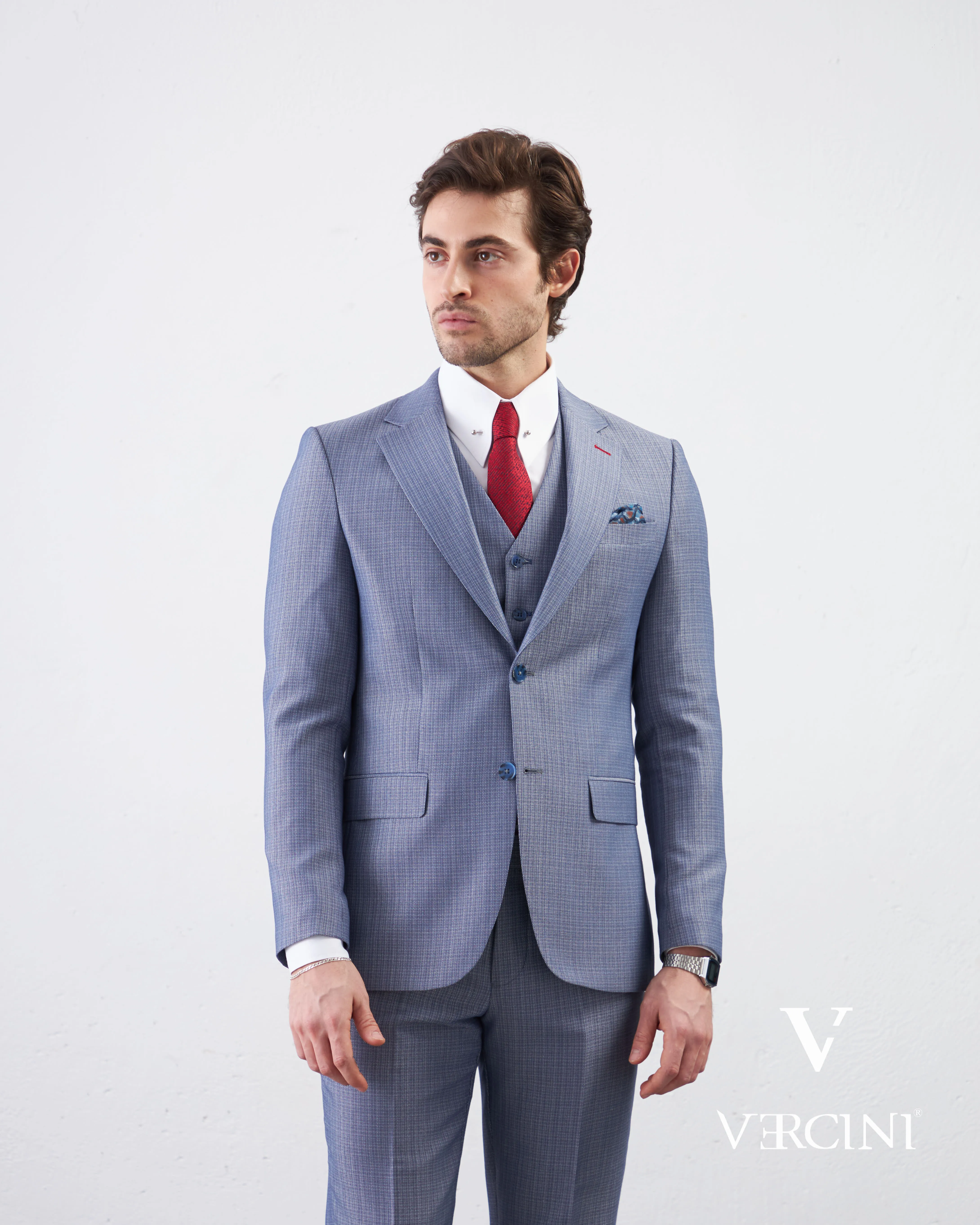 Vercini Azure Elegance Three-Piece Men's Suit