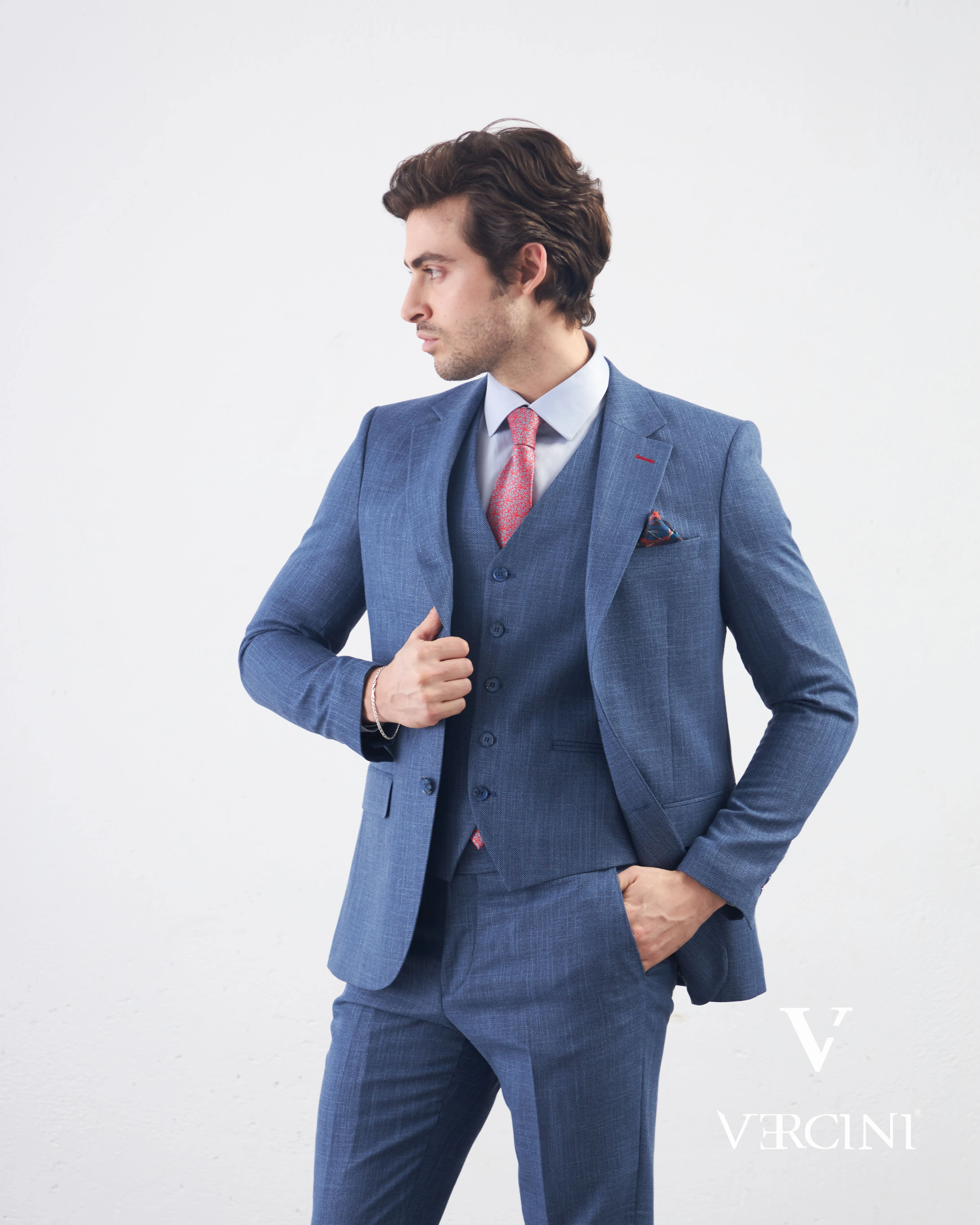 Vercini Azure Serenity Deluxe Three-Piece Men's Suit