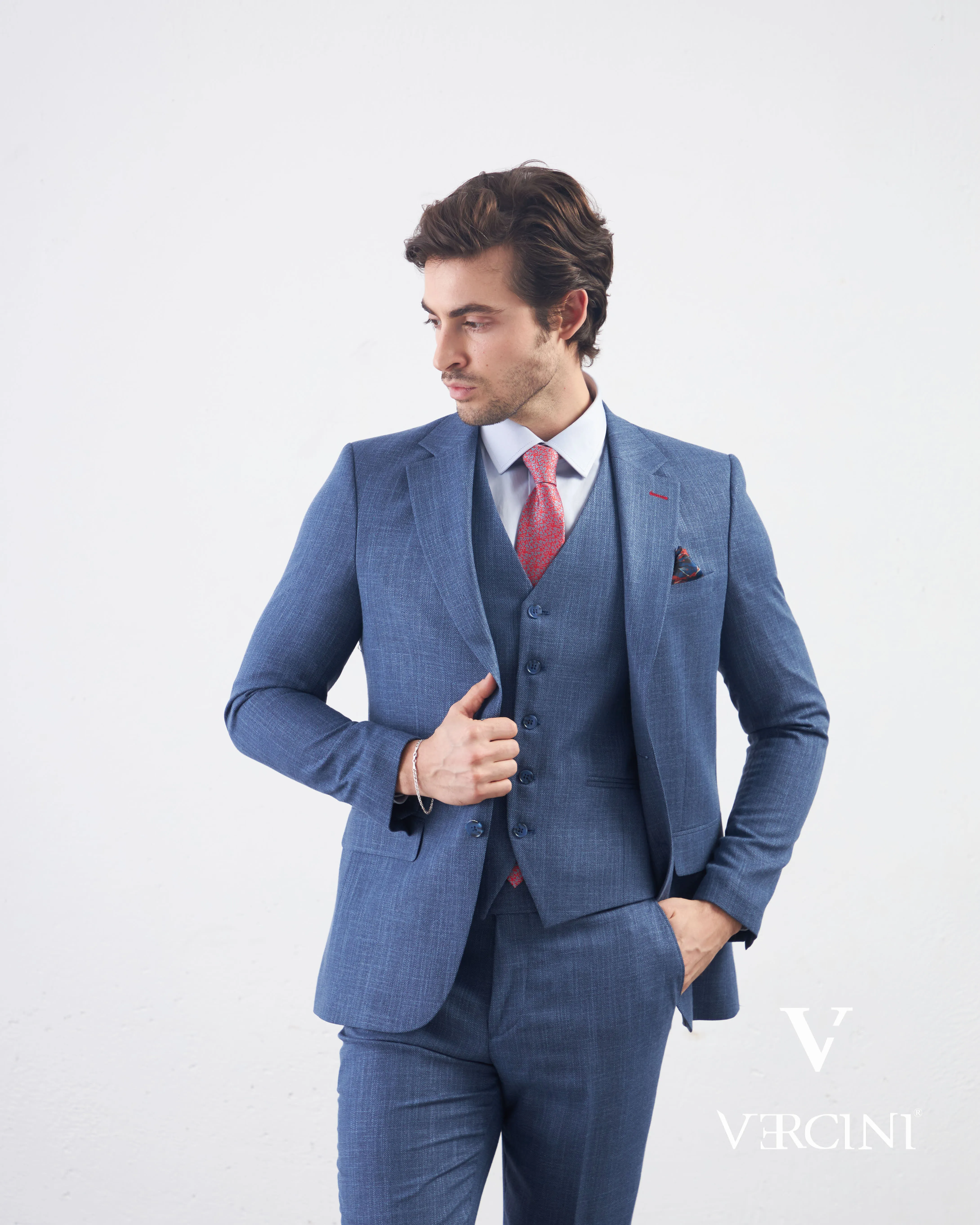 Vercini Azure Serenity Deluxe Three-Piece Men's Suit