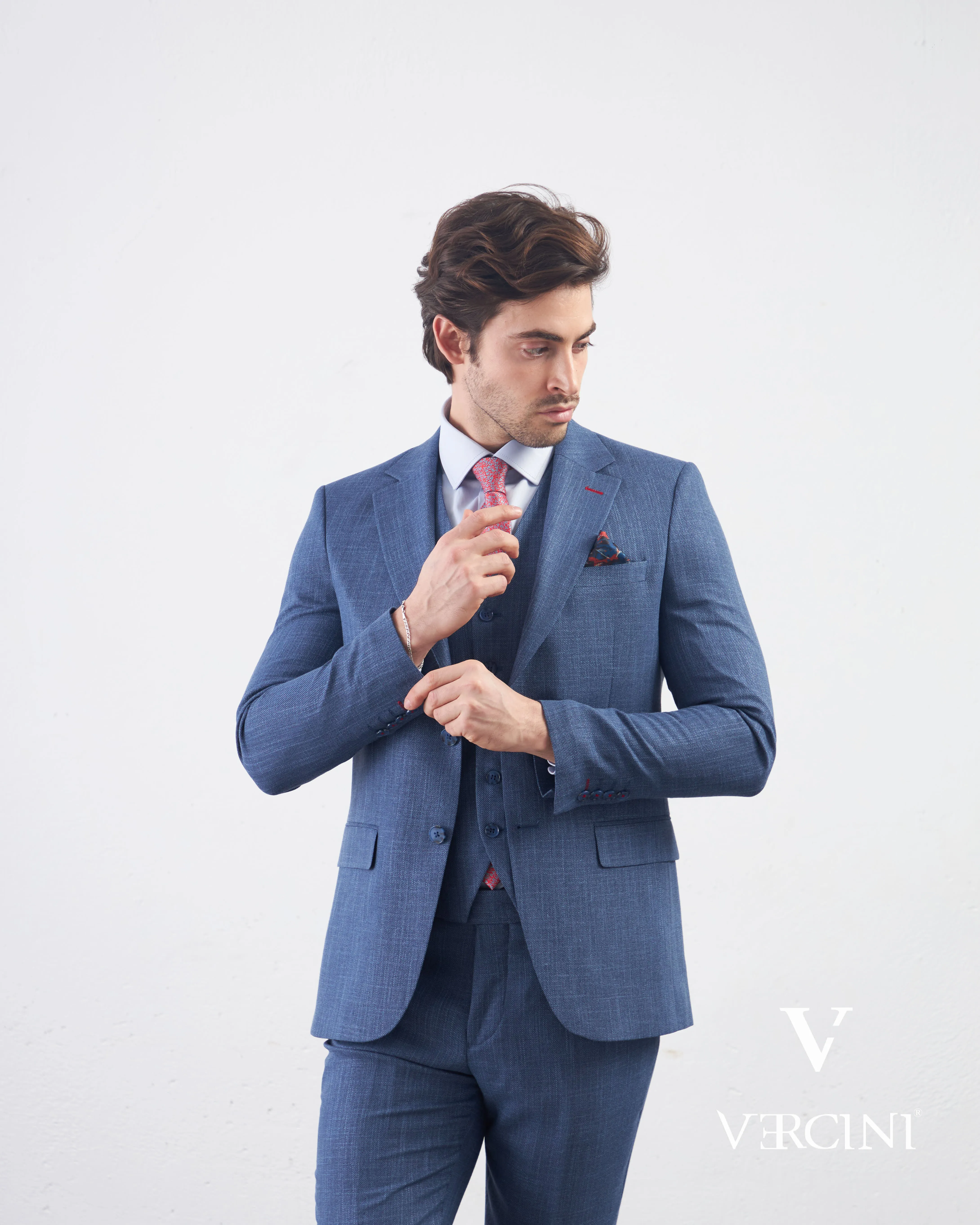 Vercini Azure Serenity Deluxe Three-Piece Men's Suit