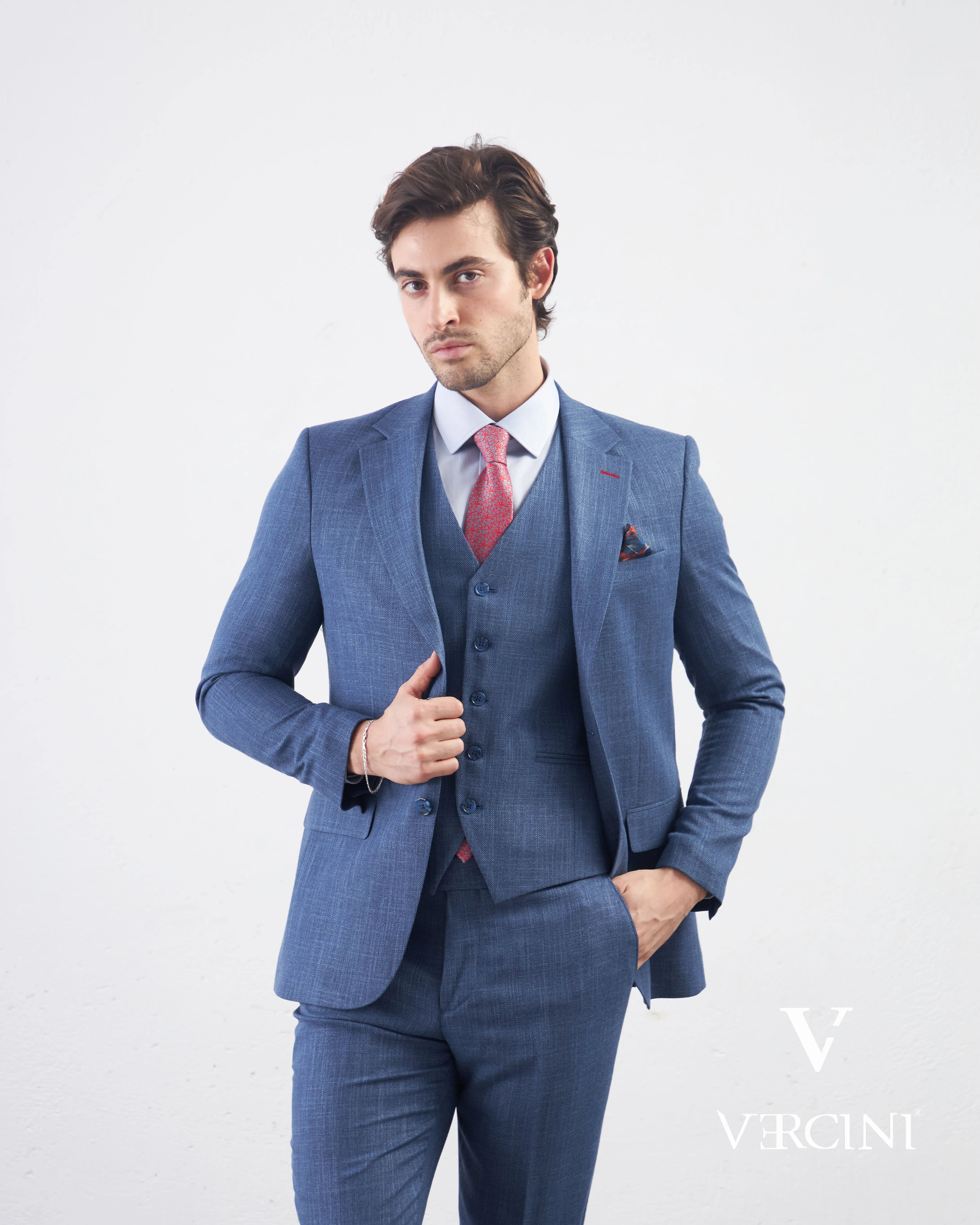 Vercini Azure Serenity Deluxe Three-Piece Men's Suit