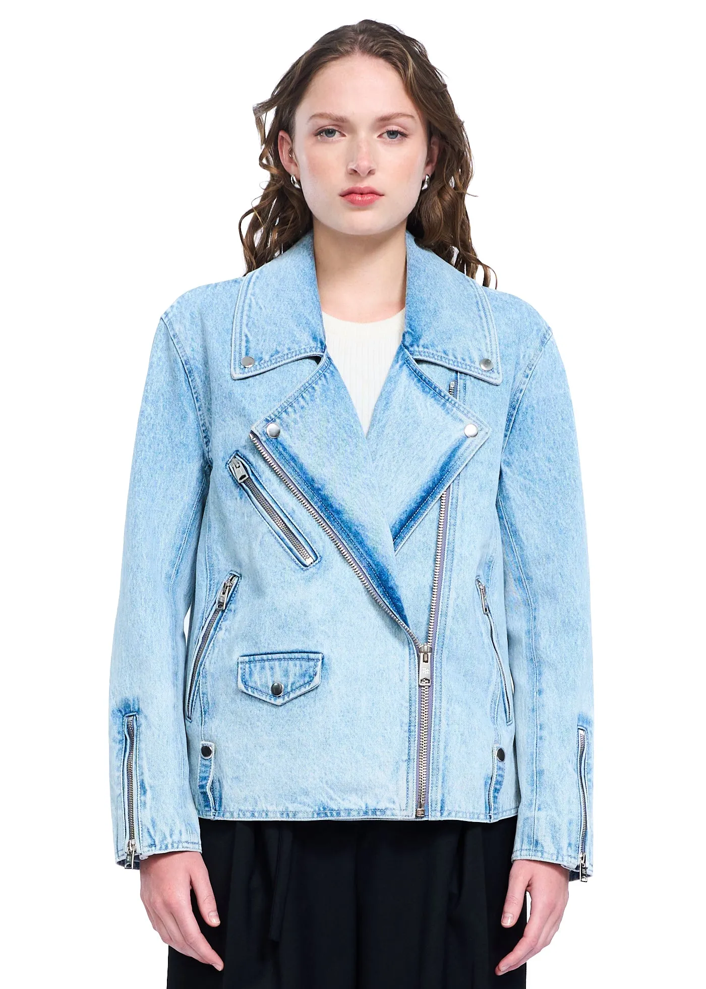 VIAVIA Oversized Denim Moto Jacket