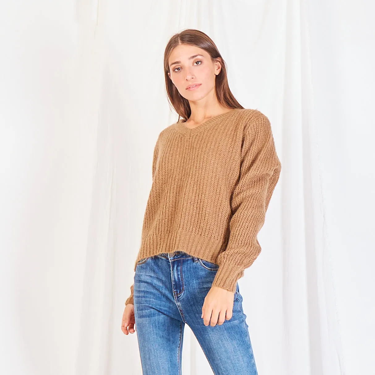 Wholesale chunky mohair-knit sweater