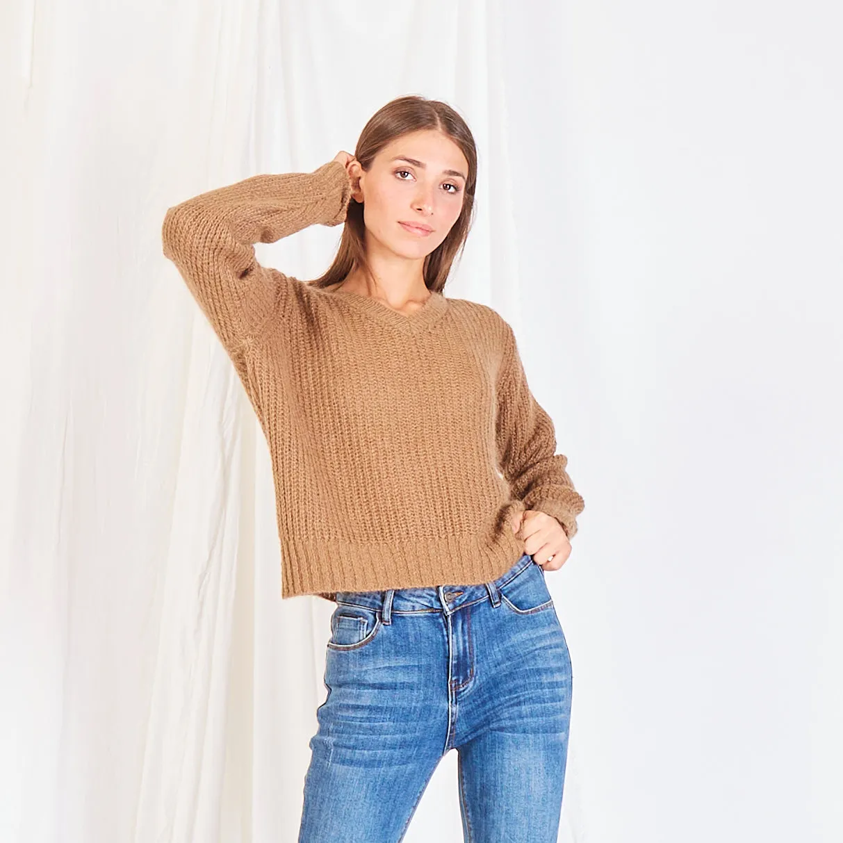 Wholesale chunky mohair-knit sweater