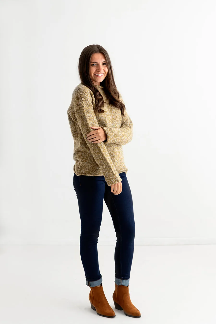 Womens Chunky cuffed jumper - ochre