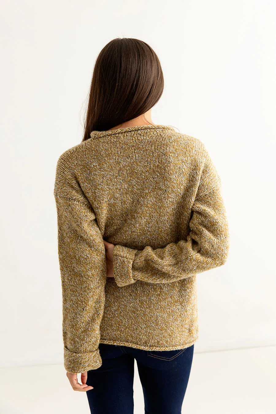 Womens Chunky cuffed jumper - ochre