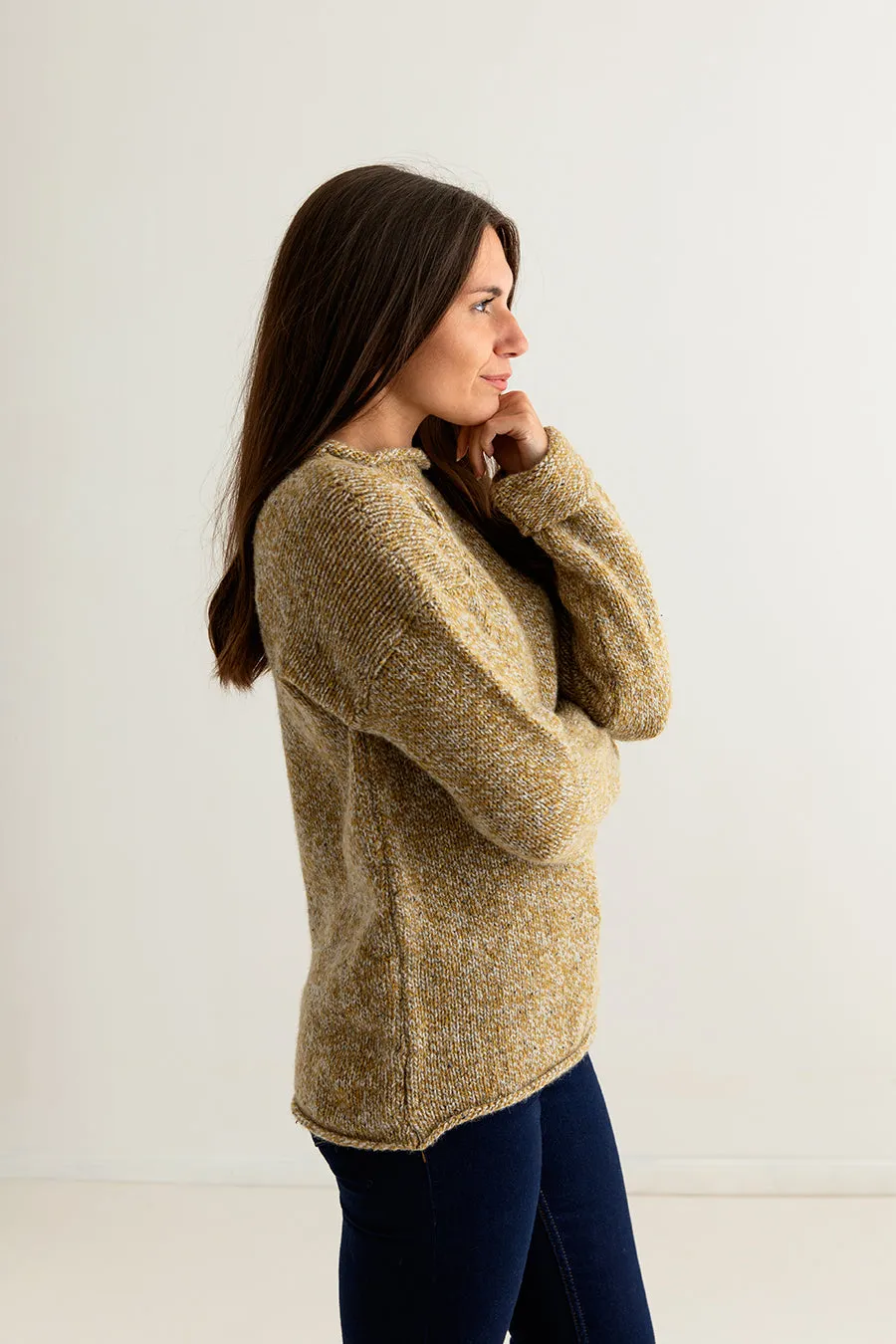 Womens Chunky cuffed jumper - ochre